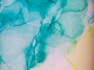 Background texture of alcohol ink in blue color.  Abstract  paint with drops and stains.