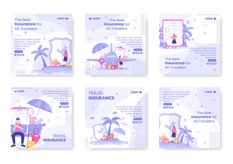 Travel Insurance Post Template Flat Design Illustration Editable of Square Background for Social media, Greeting Card or Web Internet
