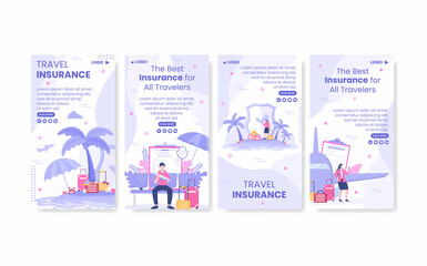 Travel Insurance Stories Template Flat Design Illustration Editable of Square Background for Social media, Greeting Card or Web Internet