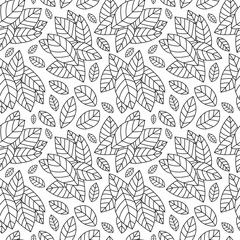 Hand drawn seamless pattern with leaves ornament, black and white organic texture.