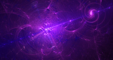 Abstract energy ray made of glowing purple fractals. Abstract fractals background. Fantasy light glowing shapes wallpaper. Digital fractal art .  Сomputer creative. 3d rendering