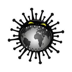 Angry virus eats the world icon on white background.