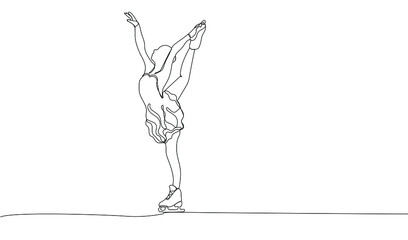 Continuous one line drawing of Figure skating girl.  Ice skating. Winter season sport.  Vector illustration