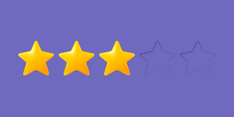 Stars rating vector illustration. 3d stars customer review, quality service. Game rate or score. Customer feedback concept. Website or smartphone application client feedback.