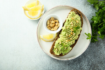 Traditional healthy avocado toast with peanut