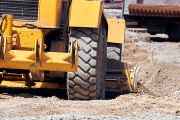 Fototapeta na wymiar Heavy construction machines outdoors for public place reconstruction.