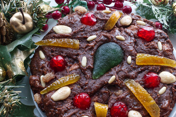 Homemade Italian Certosino di Bologna, traditional Christmas cake from Bologna. Italy