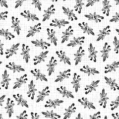 Obraz na płótnie Canvas Vector white vanilla flowers and pods scattered seamless pattern 09. Suitable for textile, cafe menu design and wallpaper projects.