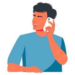 man talking on the phone. Young People use Smartphones, Chatting. Flat Cartoon Vector Illustration.