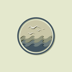 Vector illustration of sea waves and bird