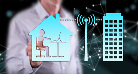 Man touching a teleworking concept