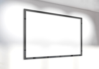 Black horizonal frame Mockup hanging on wall. Mock up of a billboard in modern concrete office interior 3D rendering