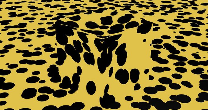 3d render with black spots on a yellow background on a cube