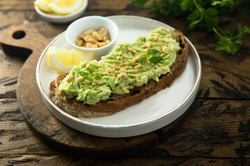 Traditional healthy avocado toast with peanut