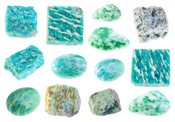 set of various amazonite gem stones cutout
