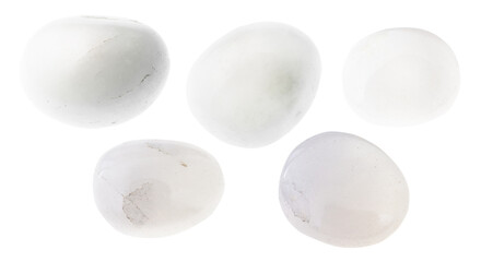 set of various polished milky quartz stones cutout