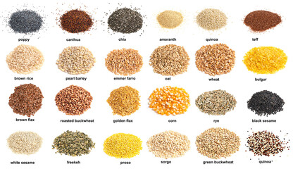 set of piles of variuos edible grains cutout