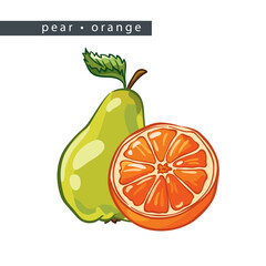 sketch_pear_orange_whole_fruit_and_half