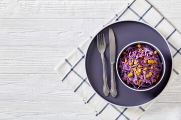 red cabbage corn salad with mayonnaise dressing