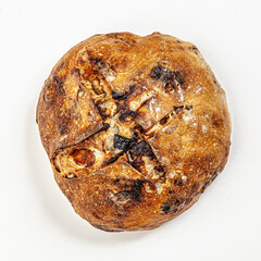 Hand made fresh bread with raisin isolated on white background