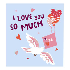 Happy Valentine vector illustration with lettering. Bright design for web, print, stickers, logo, template, etc. 