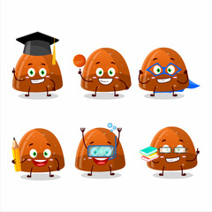 School student of orange jelly gummy candy cartoon character with various expressions