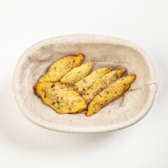 Hand made butter cookies in basket isolated on white background