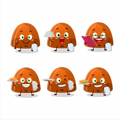 happy orange jelly gummy candy waiter cartoon character holding a plate