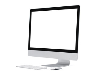 Computer with blank screen and keypad , mouse, isolated with clipping path on white background.