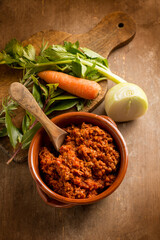 traditional homemade ragout with ingredients