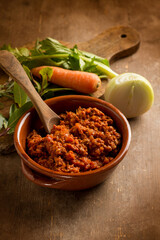 traditional homemade ragout with ingredients