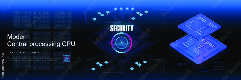 Poster generation of powerful microprocessors for computers, servers and cryptocurrency mining. chip for pr