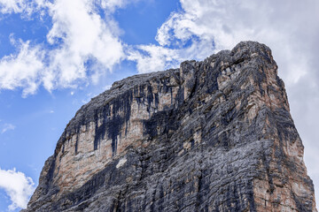 Mountain top Dolomite cliffs in the Italian Alps with characteristic structure and color