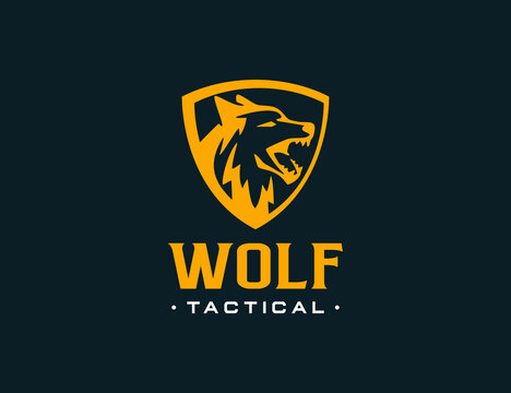 Wolf head with shield logo template