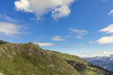 Fototapeta na wymiar Highland view in the Italian Dolomites. Natural park Puez Odle. Italian Alps