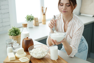 Obraz na płótnie Canvas Woman with milk. Proper nutrition. High quality photo