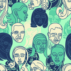 abstract faces seamless vector pattern