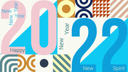 2022 sign with geometric style background vector. Happy New Year and new spirit 2022. Perfect for template event celebration, banner, decoration and invitation.