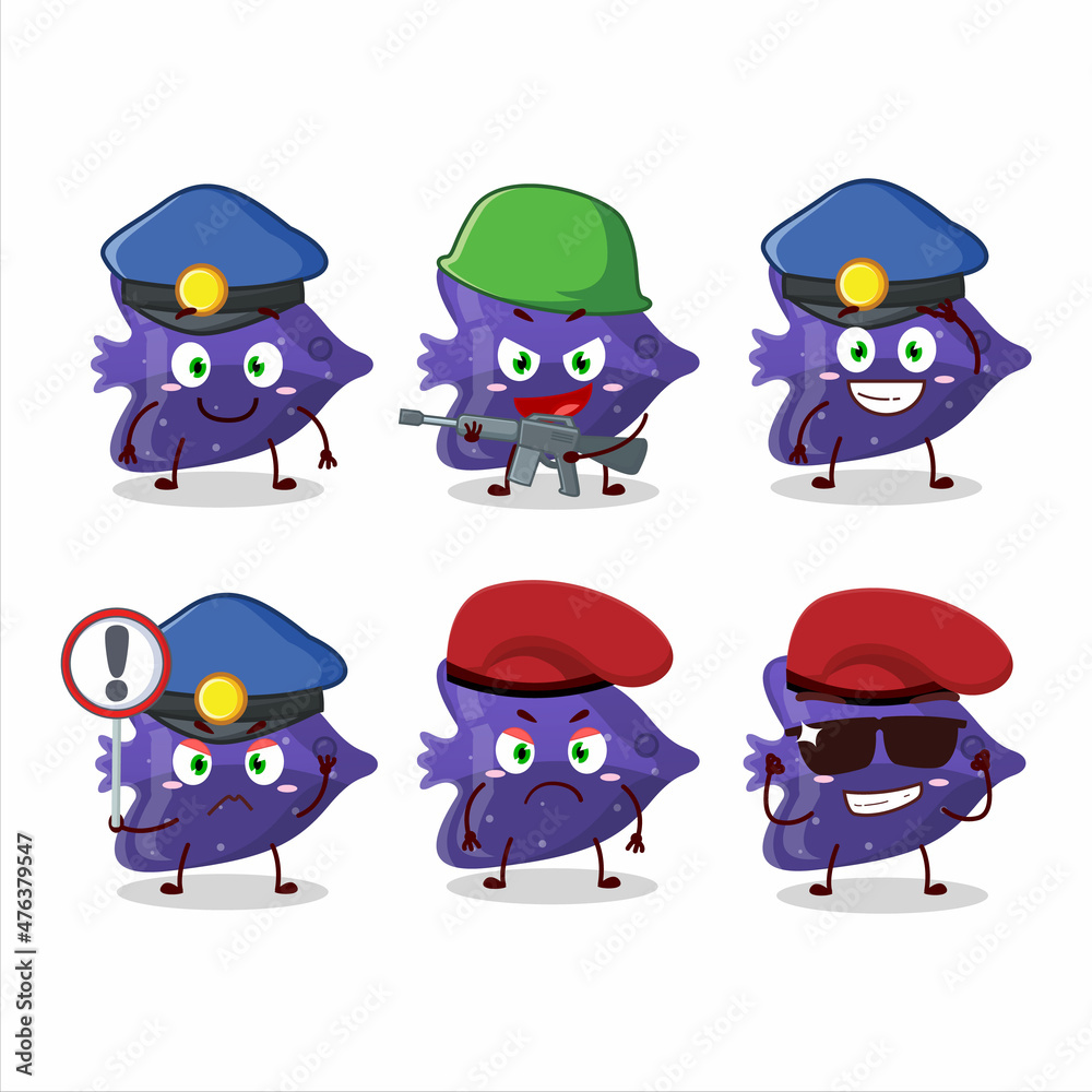 Poster A dedicated Police officer of fish purple gummy candy mascot design style