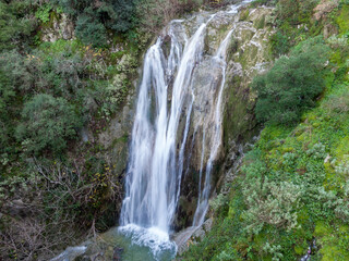 beautiful waterfall in nymfes  corfu island greece
