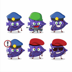 A dedicated Police officer of fish purple gummy candy mascot design style