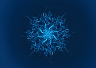 Abstract blue fire Cross and Plasma Effects. Movement Soft fire Flame. Snowflake from Light and fume isolated on black background