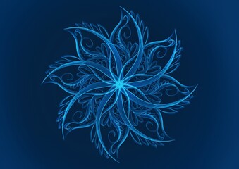 Abstract blue fire Cross and Plasma Effects. Movement Soft fire Flame. Snowflake from Light and fume isolated on black background