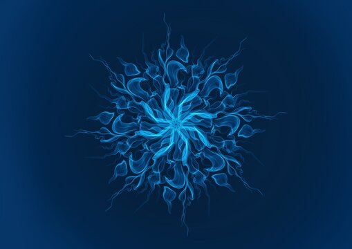 Abstract blue fire Cross and Plasma Effects. Movement Soft fire Flame. Snowflake from Light and fume isolated on black background