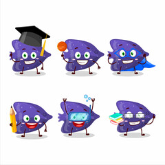 School student of fish purple gummy candy cartoon character with various expressions