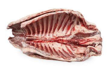 Raw lamb ribs on white background