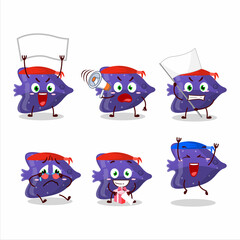 Mascot design style of fish purple gummy candy character as an attractive supporter