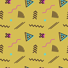 Seamless pattern with memphis elements. Color vector illustration for background, textiles, paper. EPS10