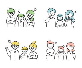 両親に怒られる子どものイラストセット