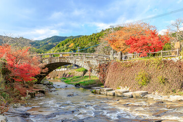 秋の秋月目鏡橋　福岡県朝倉市　AkizukiMegane bridge in  autumn.  Fukuoka-ken Asakura city